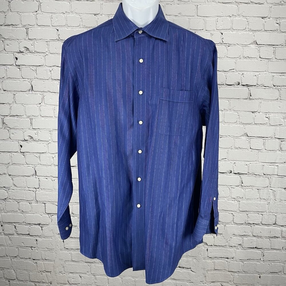 Tommy Bahama Blue Striped 100% Cotton Button Up Long Sleeve Shirt Size 16-32/33